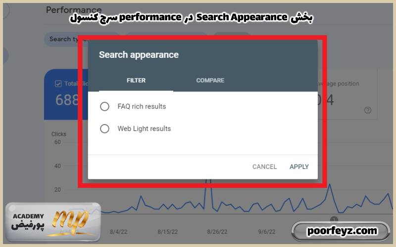 سرچ کنسول performance در Search Appearance بخش